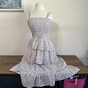 Mimi Chica Floral Smocked Tiered Ruffle Dress with Straps Large